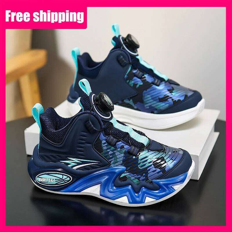 Children Basketball Autumn Shock-absorbing Rebound Wear-resistant Breathe Leather Soft Sports Running Shoes for Kids 26W0224