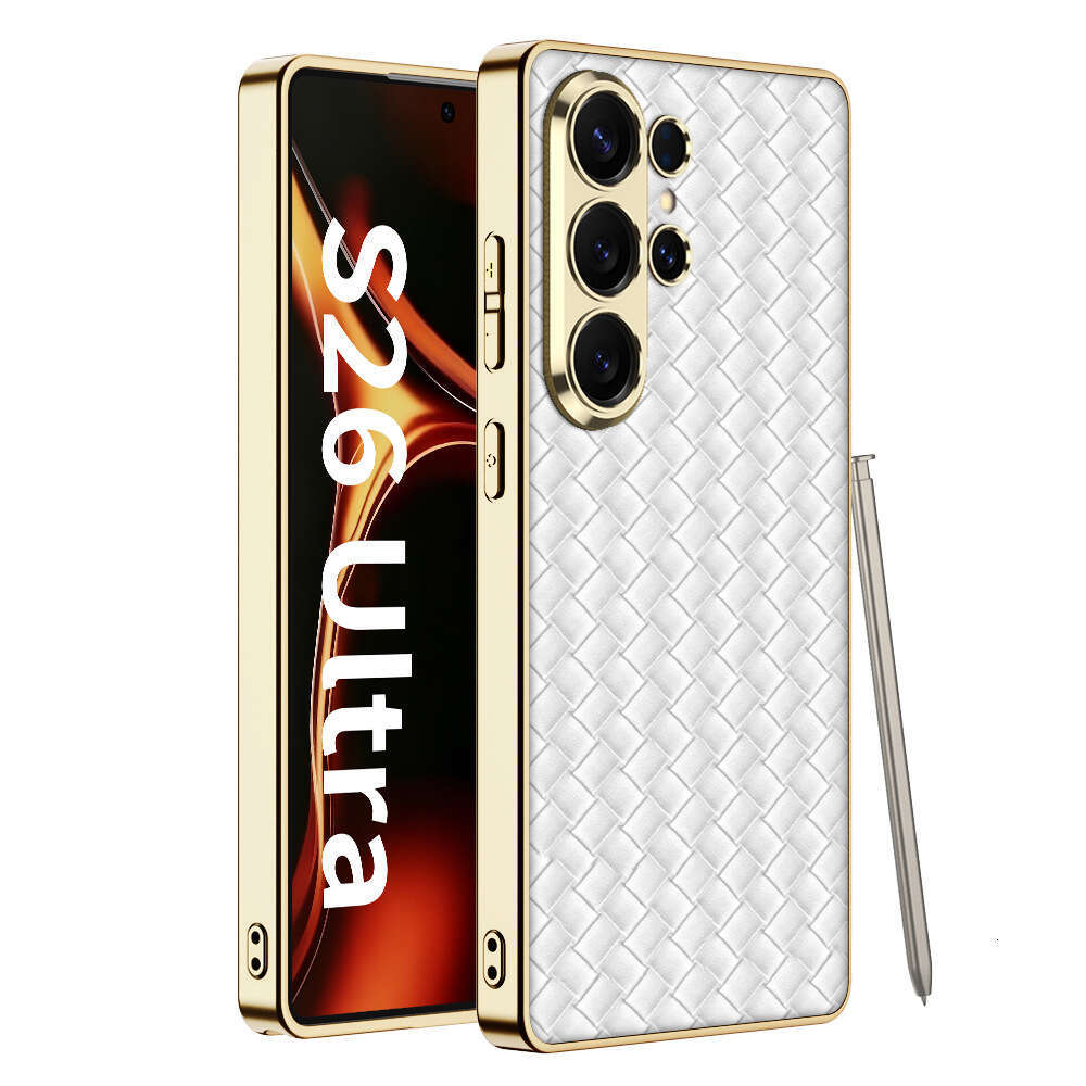 Designer new product Samsung S26Ultra phone with woven pattern electroplated plain leather case suitable for S26 personalized protective cover