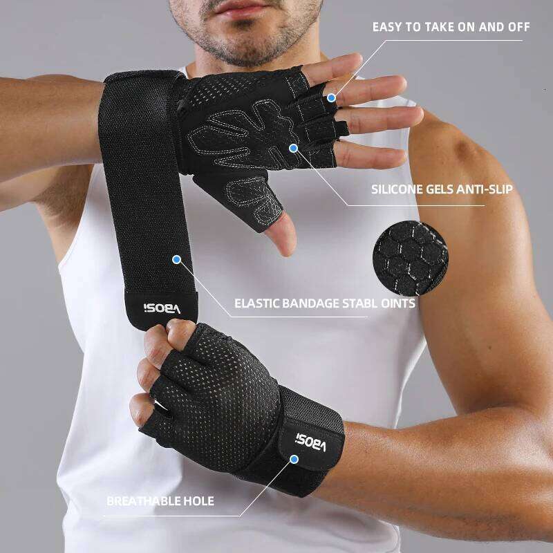 VBOSi Breathable Half-Finger Sports with Adjustable Wrist Straps, Non-Slip Gym & Cycling Gloves for Men and Women 26H0224