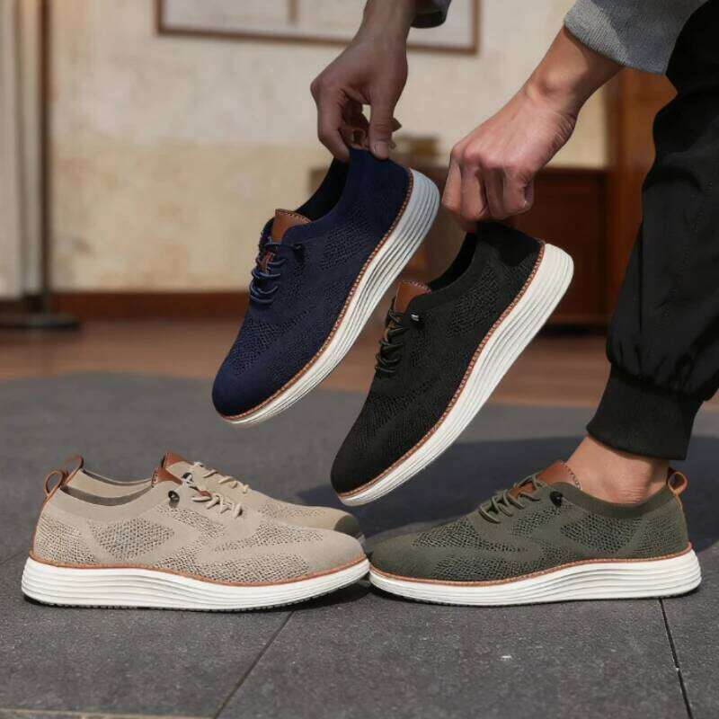 Casual Walking Breathable Mesh Knit Sneakers Hot Selling Bestselle Lightweight Non-slip Flat Lace Up Running Shoes Men