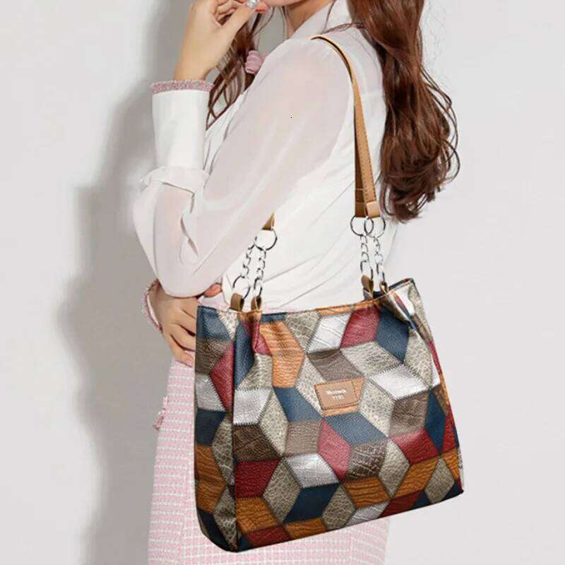 New Minimalist Splicing Women's Fashionable Shoulder Large Capacity Tote Bag, PU Soft Leather Texture, Casual Handbag Z260224