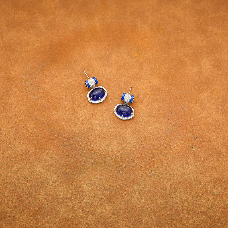 Earrings New Geometric Royal Earrings, Gold-Plated Blue Enamel Minimalist Earrings Style Women's Evening Dress Earrings