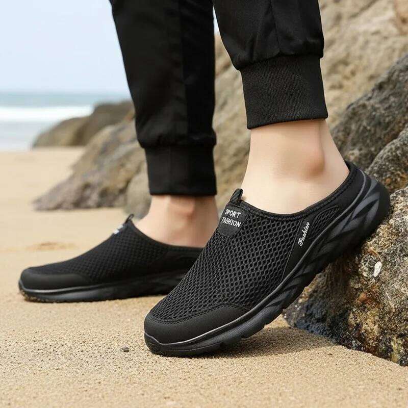 MAEDEF Men's Mesh Breathable Beach Shoes for Mens Casual Sports Sneakers Man Summer Sandals Loafers Men Half Slippers