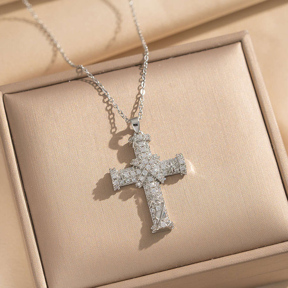 Light Luxury Micro Inlaid Zircon Cross Necklace High-End Niche Design Pendant Necklace