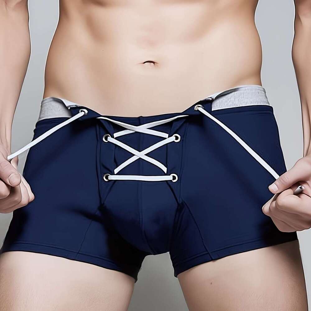 2026 New Sexy Men's Drawstring Cross Tie Fashion Simple Personality Boxer Beach Swim Trunks In Stock