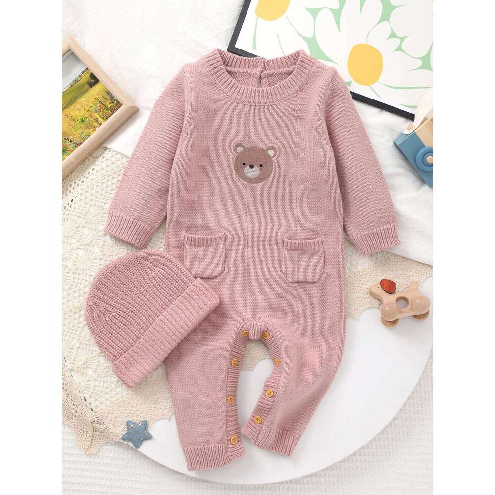 2026 Spring and Autumn New Style Baby Girl Hooded Romper with Cute Bear Pattern One-Piece Jumpsuit 26H0224