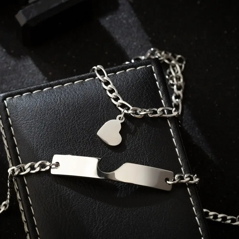 Gift Heart Charm Men Women Couple Bracelet Silver Color Couples Matching Stainless Steel Jewelry Set Wholesale Supply 260207