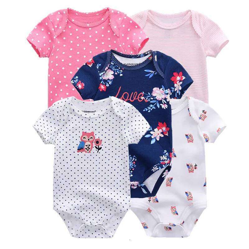 Kiddiezoom 5 Pcs/Lot Four Seasons Fashion Short Sleeve Baby Boy Girl Bodysuits Soft 100%Cotton Newborn Clothes 26Y0224