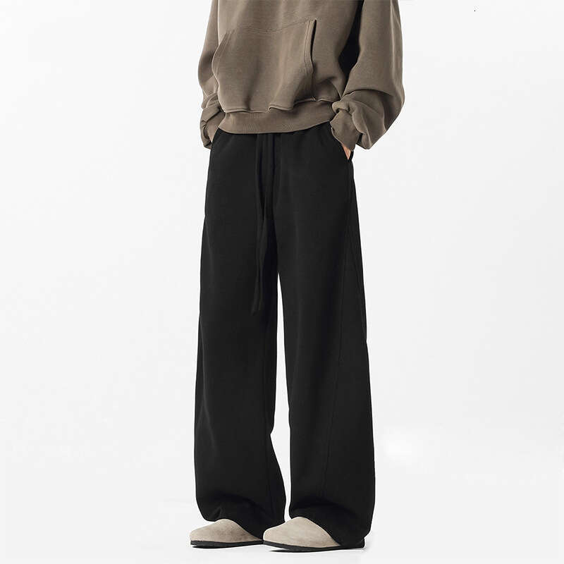 American high street style men's casual pants, autumn trendy brand, loose fit, thickened sports sweatpants, heavy weight, drapey straight-leg pan