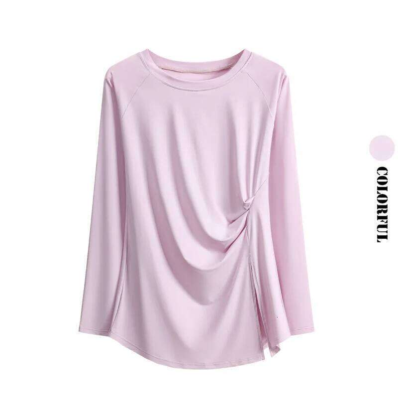 DRUR 2026 Women's Wrap Yoga Shirt With Side Split Round Neck Ruched Fitted Trendy Workout Top for Pilates Dance Gym Yogawear 26Y0224