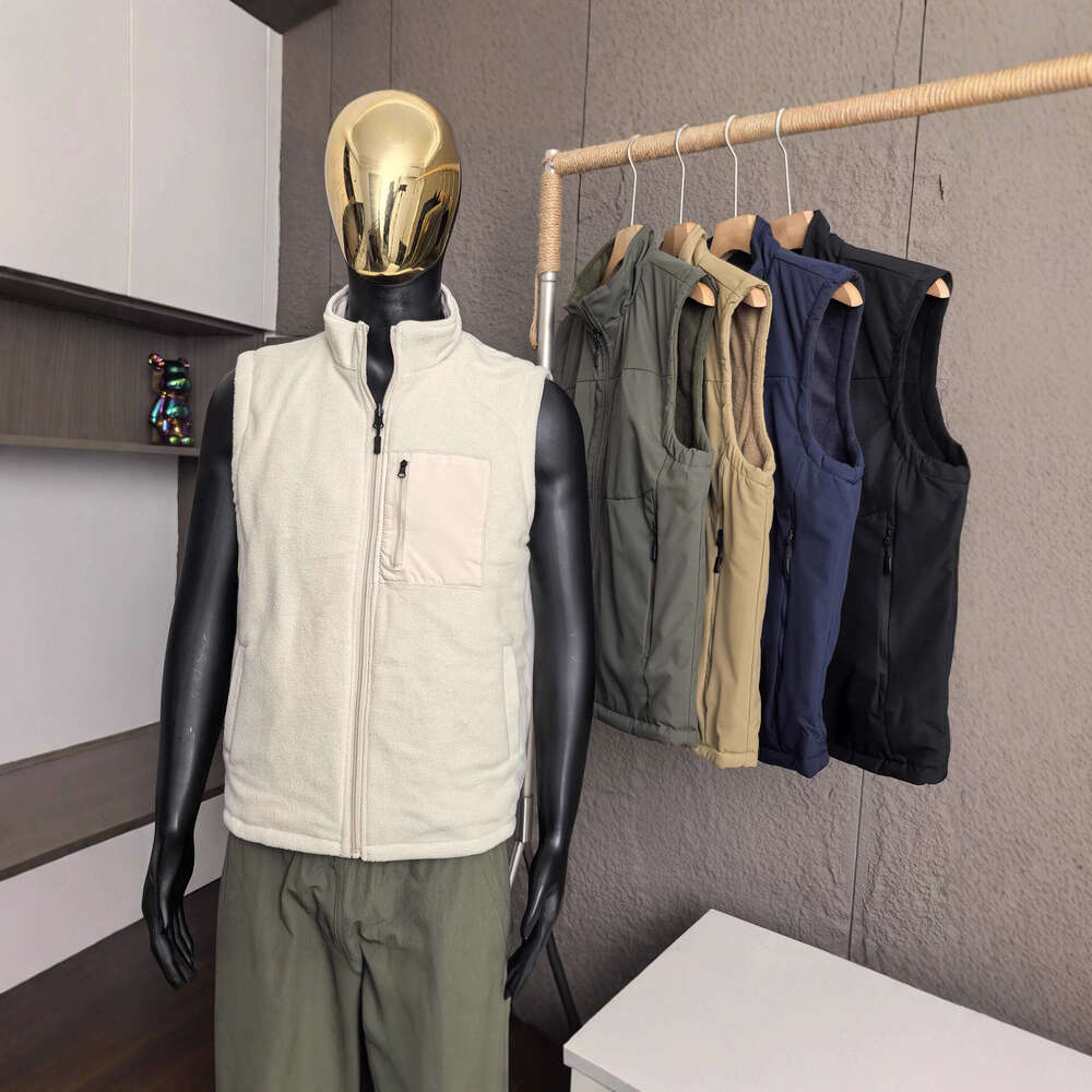 Reversible! American-style casual autumn and winter men's fleece stand-up collar thickened windproof warm vest jacket