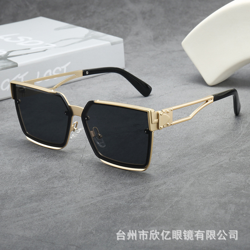 Luxury Brand Designer Sunglass New European And American Fashion Square-Frame Metal Sunglasses, Large-Frame Sunglasses, Trendy Sunglasses For Men And 