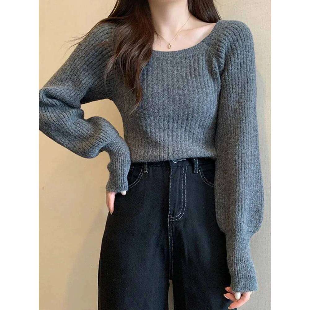 Lazy side wind restoring ancient ways led lantern sleeve women cultivate one's morality show thin sweater niche western 26L0224