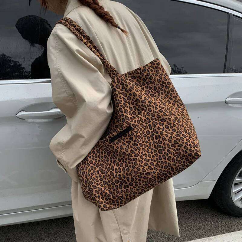 Leopard Print Double-sided Shoulder Bags for Women Casual Girls Class Ladies Tote Bag Large Capacity Female Shopping Handbags Z260224
