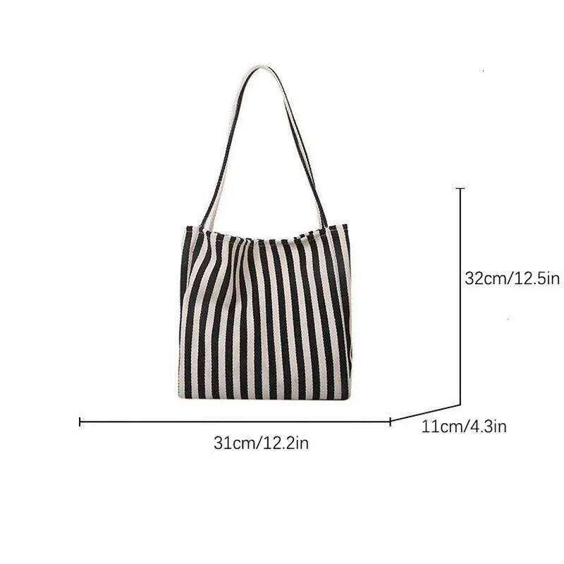 Female Casual Multifunctional Travel Top-handle Handbag Large Capacity Canvas Women Shopper Tote Simple Striped Shoulder Bag2025 Z260224
