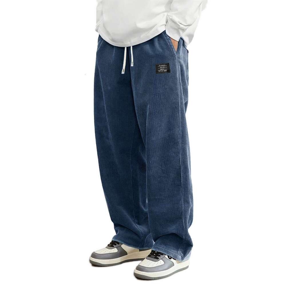 Amazon Cross-Border European Size Men's Autumn New Comfortable Long Loose Logo Corduroy Fabric Casual Pants