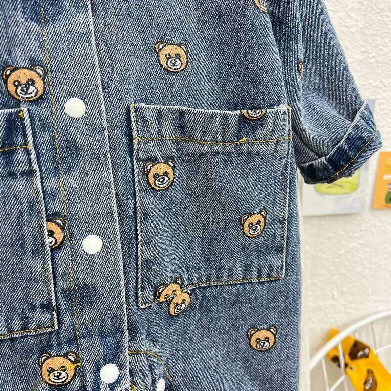 Girl Romper Autumn Newborn Kids Baby Boys Rompers Denim Bodysuit Jeans Bear Playsuit Outfits Clothes 0-24 Months FY06042 26H0224