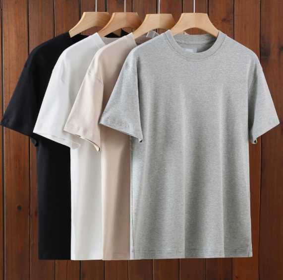 Soft and comfortable pure cotton washed short-sleeved plain-colored base shirt for couples, skin-friendly and very comfortable H260224