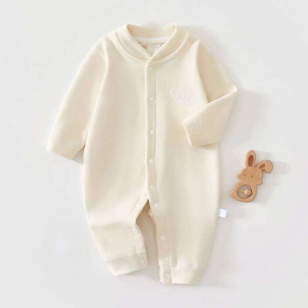 Newborn Single Breasted Jumpsuit Infant 0-18 Month Spring Autumn Warm Clothes Baby Girl Long Sleeved Cotton Daily Bodysuit 26H0224
