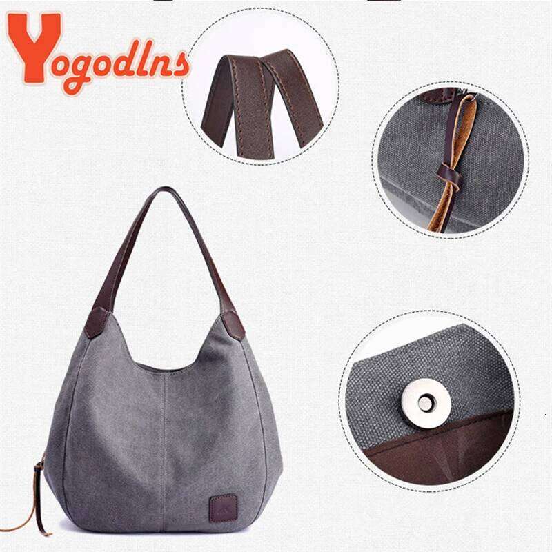 Yogodlns Vintage Canvas Women Large Capacity Shoulder Casual Handle Bag New Fashion Hot Lady Shopping Handbag bolso Z260224