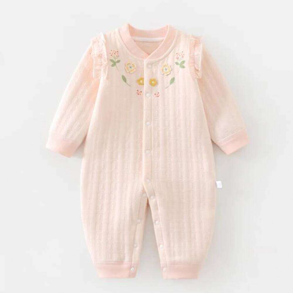 Christmas Girl Clothes Winter Autumn Quilted Warm Long Sleeve Baby Romper Floral Cute First Birthday Infant Jumpsuits 26H0224