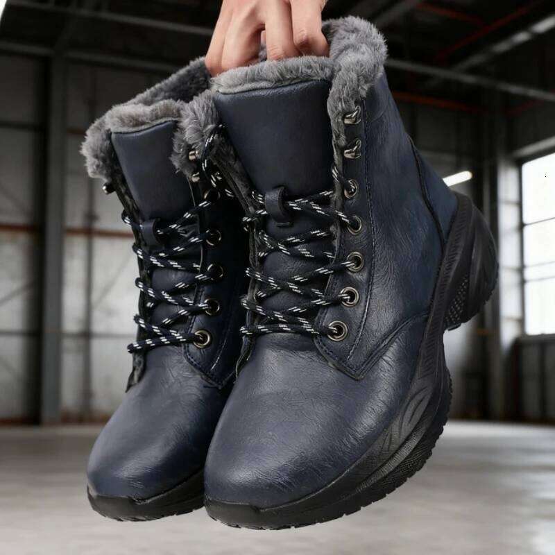 Winter Thick Men's Warm Plush Mid-calf Boots Non Slip Waterproof Platform Snow Boot Casual Comfortable Walking Shoes