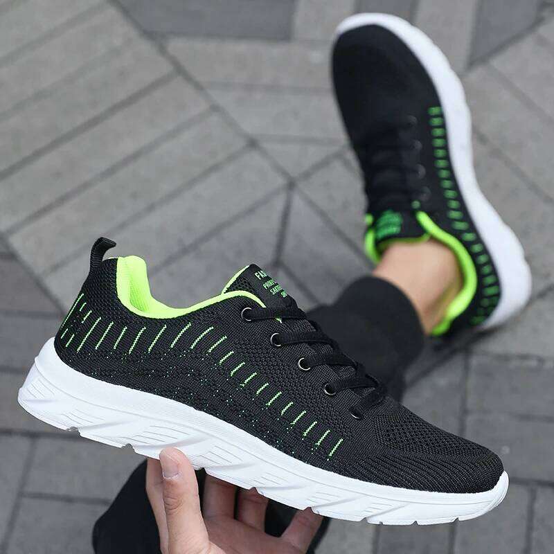 New Fashion Men's Sneakers Mesh Upper Lightweight Non-Slip Soft Sole Comfortable Walking Running Shoes Outdoor Daily Gym Black
