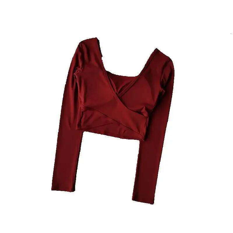 Sexy Short less Fixed Chest Pad Sports T-shirt Women's Tight Long Sleeves Quick Drying Slimming Yoga Suit Top Gym Clothing 26Y0224