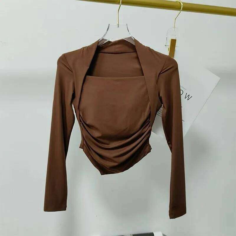 Women's Fixed-Pad Yoga Wear, Tight-Fitting, Slimming Sports Long-Sleeve Top, Running, Fitness, Pilates Training Apparel 26Y0224