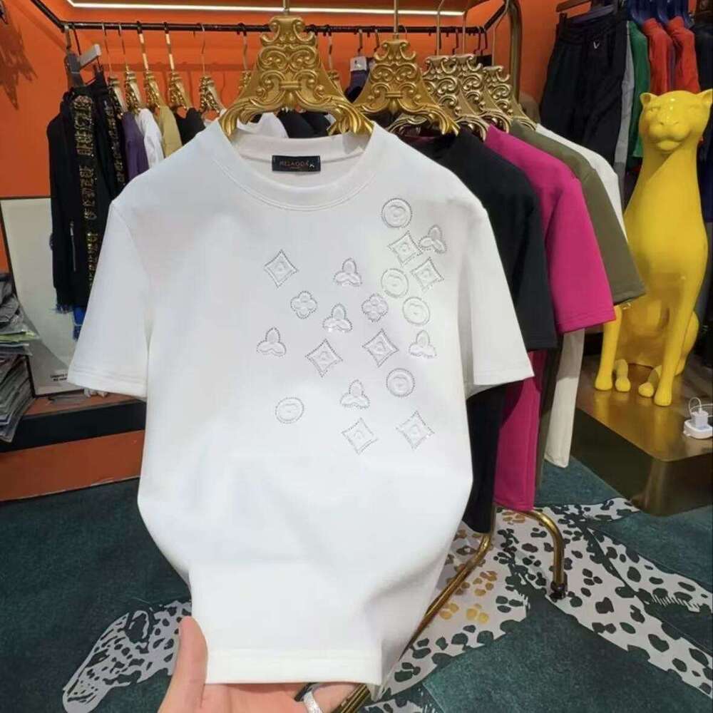 2026 Spring And Summer New Fashion Men's Rhinestone-Embossed Short-Sleeve T-Shirt, Trendy Influencer Style, Thickened Half-Sleeve T-Shirt For Men