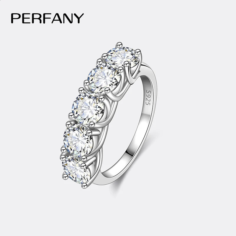 PERFANY 25/5CT Ring For Women S925 Pure Silver Five Gemstone Ring Wedding High-end Jewelry 260124
