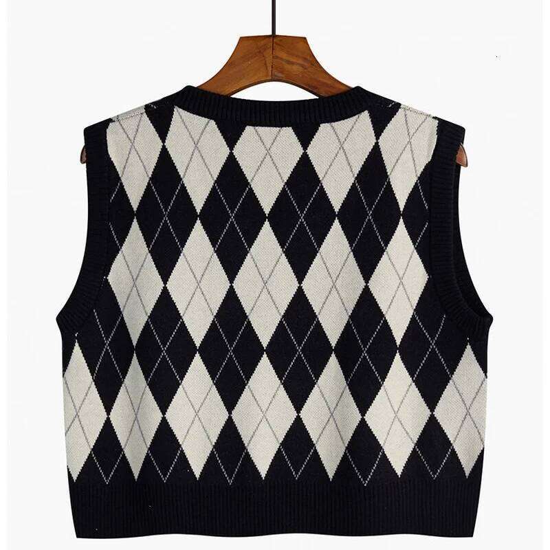 Autumn Fashion Female Vintage Plaid Sweater Vests Women's Tank Tops Crop Top Women Sleeveless Knitted Vest Waistcoat 26L0224
