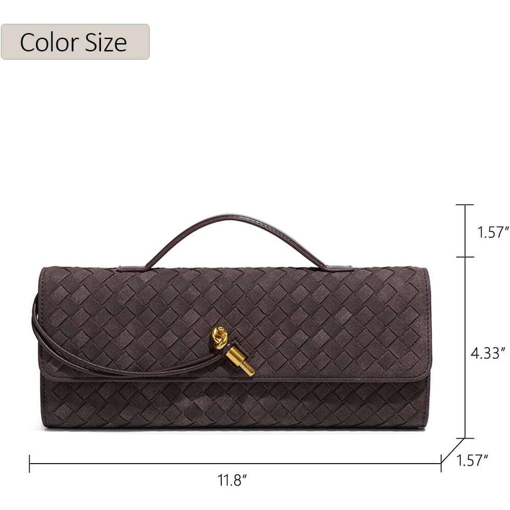 Suede Woven Handbag For Women Trendy Evening Shoulder Bag Casual Purse Crossbody Satchel With Metal Buckle