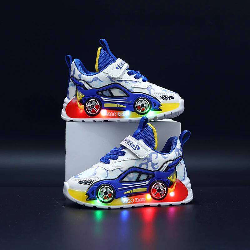 Mgo Kidss Spring and Autumn New Children's Car-Shaped Cartoon Boys Glowing Running for Children Aged 1-3-6 Led Thin Style Boys' Ligh 26W0224