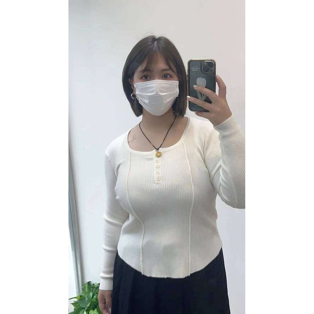 Women's Clothing Fashion All-match Solid Knit Pullovers Spring Summer Elegant Square Collar Chic Button Sweater Lady Vintage Top 26L0224