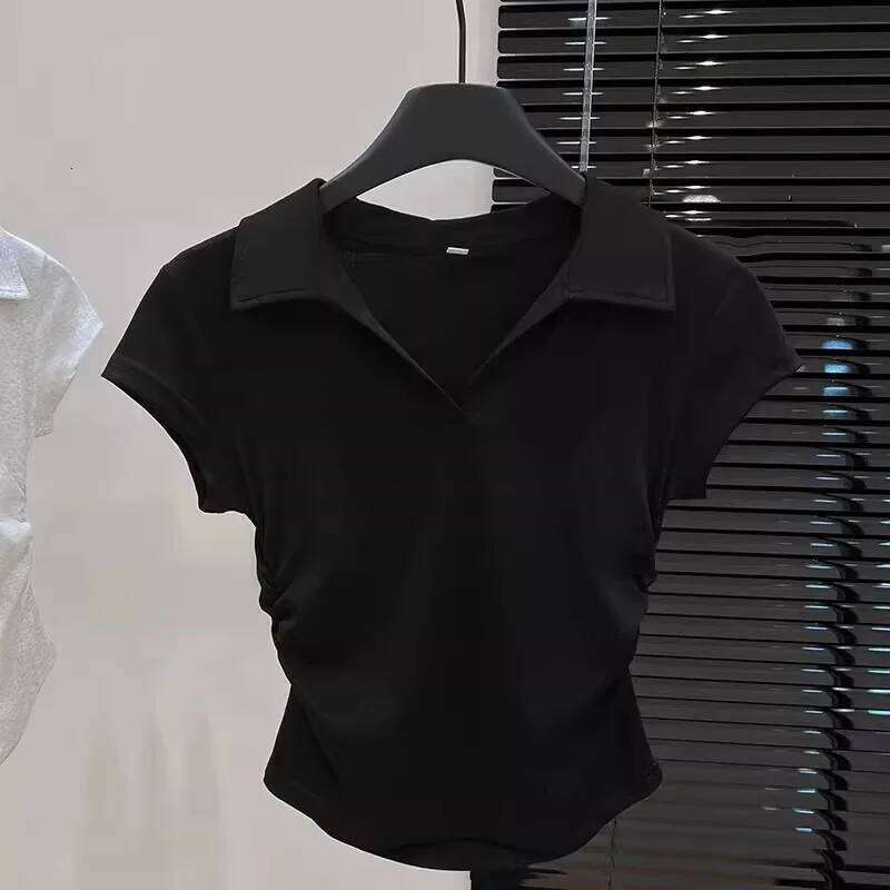 GBG Cotton Summer Sexy Women's T Shirt Skinny Slim Basic Solid Crop Short Sleeve Polo TShirtCasual Top Tee for Women 26W0224