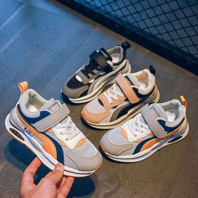 PU Leather Sport For Children Trend Fashion Teenager Kid's Sneakers Soft-soled Ergonomics Boy's Girl's Running Shoes 26W0224