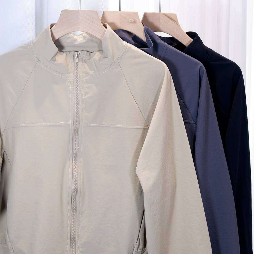 Lightweight Sun Protection Quick-Dry Long Sleeve Short Yoga Fitness , Stand Collar Zipper Loose Fit Outdoor Hiking Coat 26Y0224