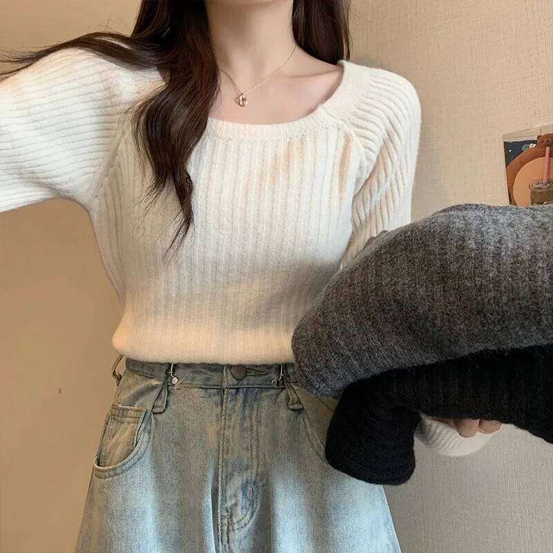 Lazy side wind restoring ancient ways led lantern sleeve women cultivate one's morality show thin sweater niche western 26L0224