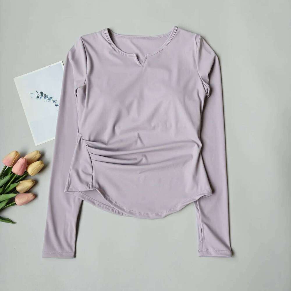 Sexy V-Neck Fitness Top for Women, Slim Fit Tummy Control Long Sleeve, Quick Dry Yoga & Running Shirt 26Y0224