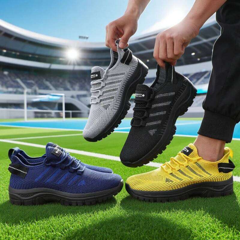 Men's Casual Mesh Breathable Knitted Comfortable Outdoor Flat Walking Shoes Trendy Striped Design Jogging Shoe Sneakers Men