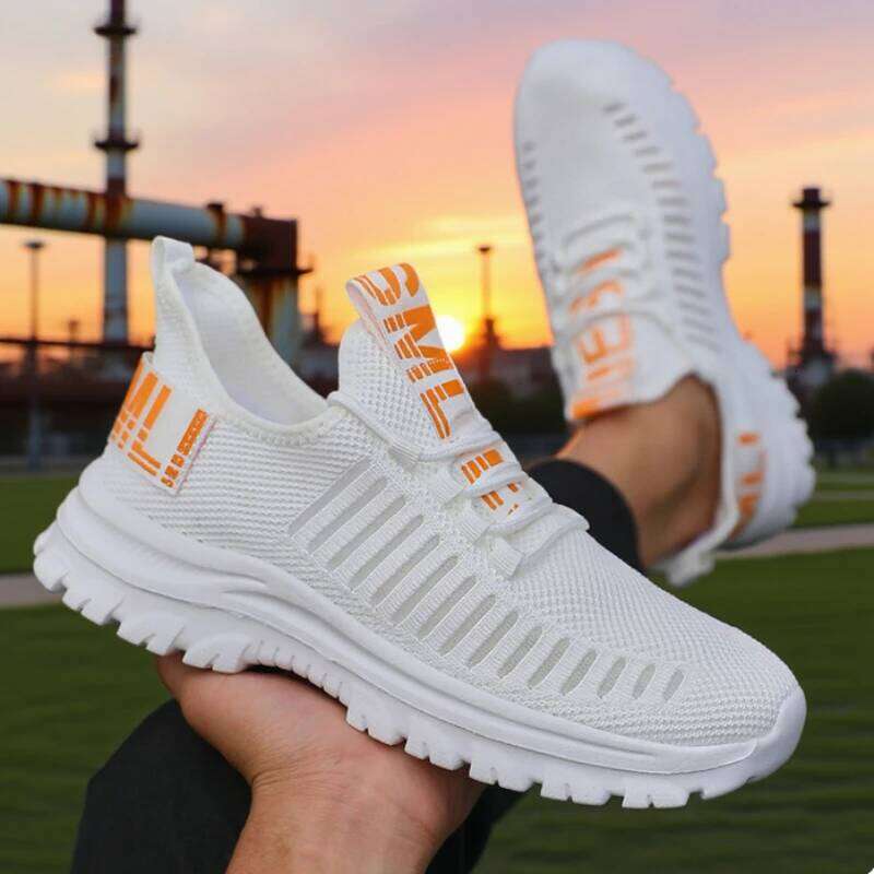 Men's Light Mesh Running Shoes Breathable Knit Lightweight White Sole Daily Wear Leisure Time High Quality Performance Sneakers