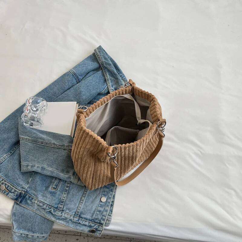 Corduroy Single Shoulder Handbag Cotton Shopping Bag Commuter Handbag, Suitable for Women's Daily Travel Use-ll Z260224