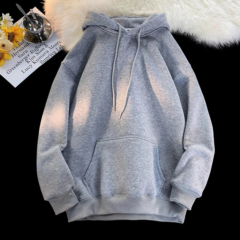 Factory Direct Sales Latest Solid Color Loose Breathable High Street Retro Mens Crew Neck Cotton Versatile Hoodie 260124