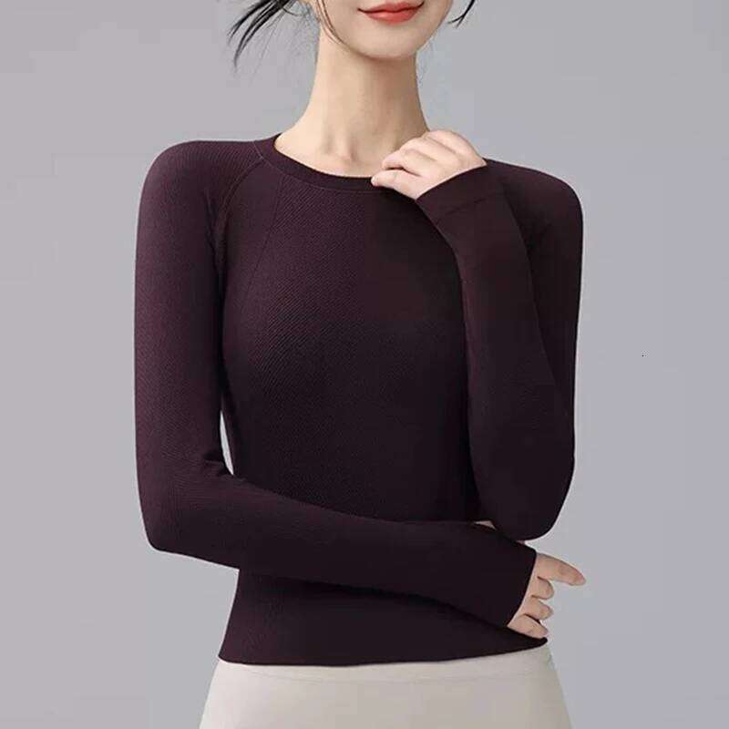 Women's New Seamless Knitted Round Neck Long Sleeve Yoga Fitness Sports Top Slim Fit for Autumn And Winter 26Y0224