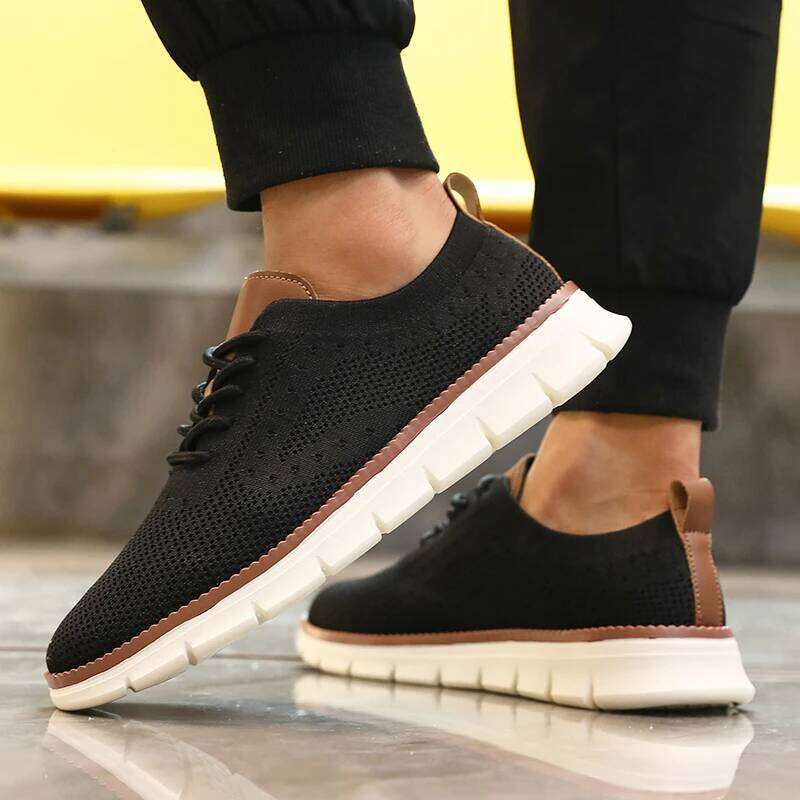 Men Casual Sneakers Classic Breathable Brogue Flats Cushioning Color Blocking Design Dress Comfort Soft Sole Walking Shoes