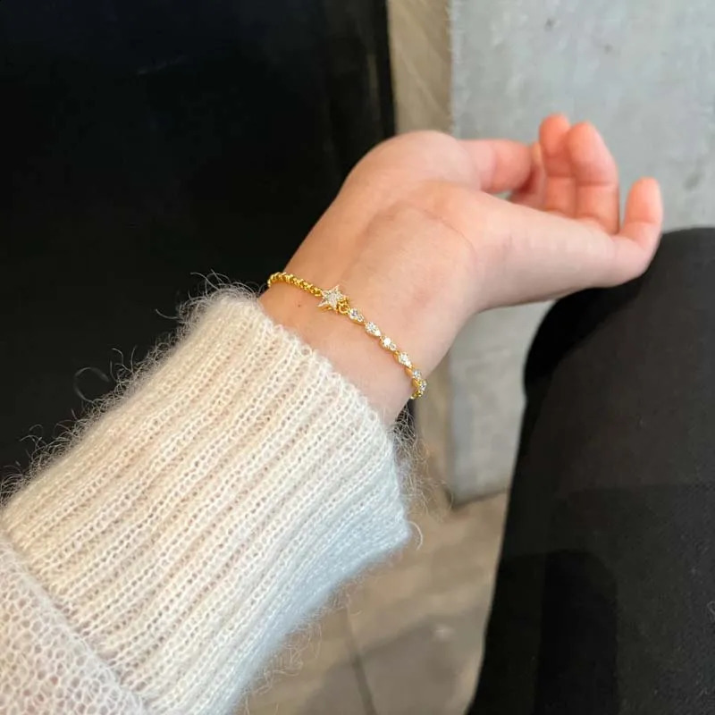 Sparkling Zircon Star Geometric Bracelet For Women Girls Fashion Crystal Charm Bracelet Engagement Jewelry Gift 260208