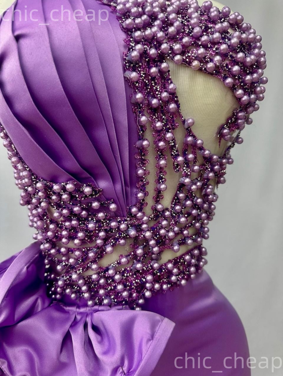 Aso Ebi Purple Mermaid Prom Dresses 2026 Pearls Spaghetti Satin High Split Evening Formal Party Second Birthday Engagement Gowns Dress For Special Occ