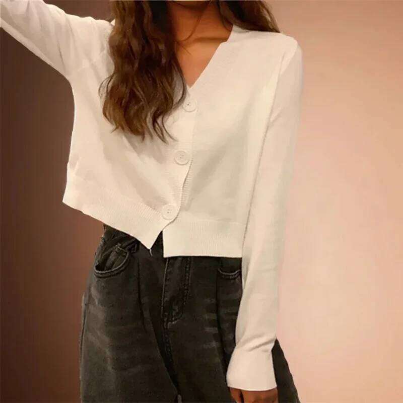 ITOOLIN Casual Knit Thin V-Neck Sweater Buttons Up Sweet Cardigan Coat For Women 2025 Autumn 26L0224