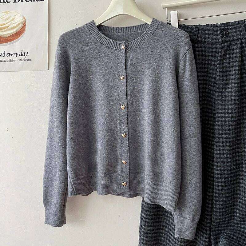 Korean style Basic Solid Knitted Cardigans Women Long Sleeve Tops O Neck Single Breasted Sweaters 2025 Autumn Winter 26L0224